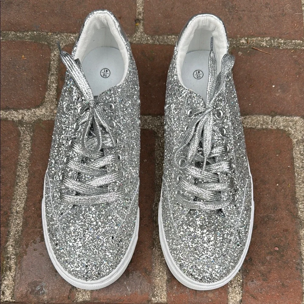 New Sparkling Silver Glitter Sneakers - Picture 3 of 8